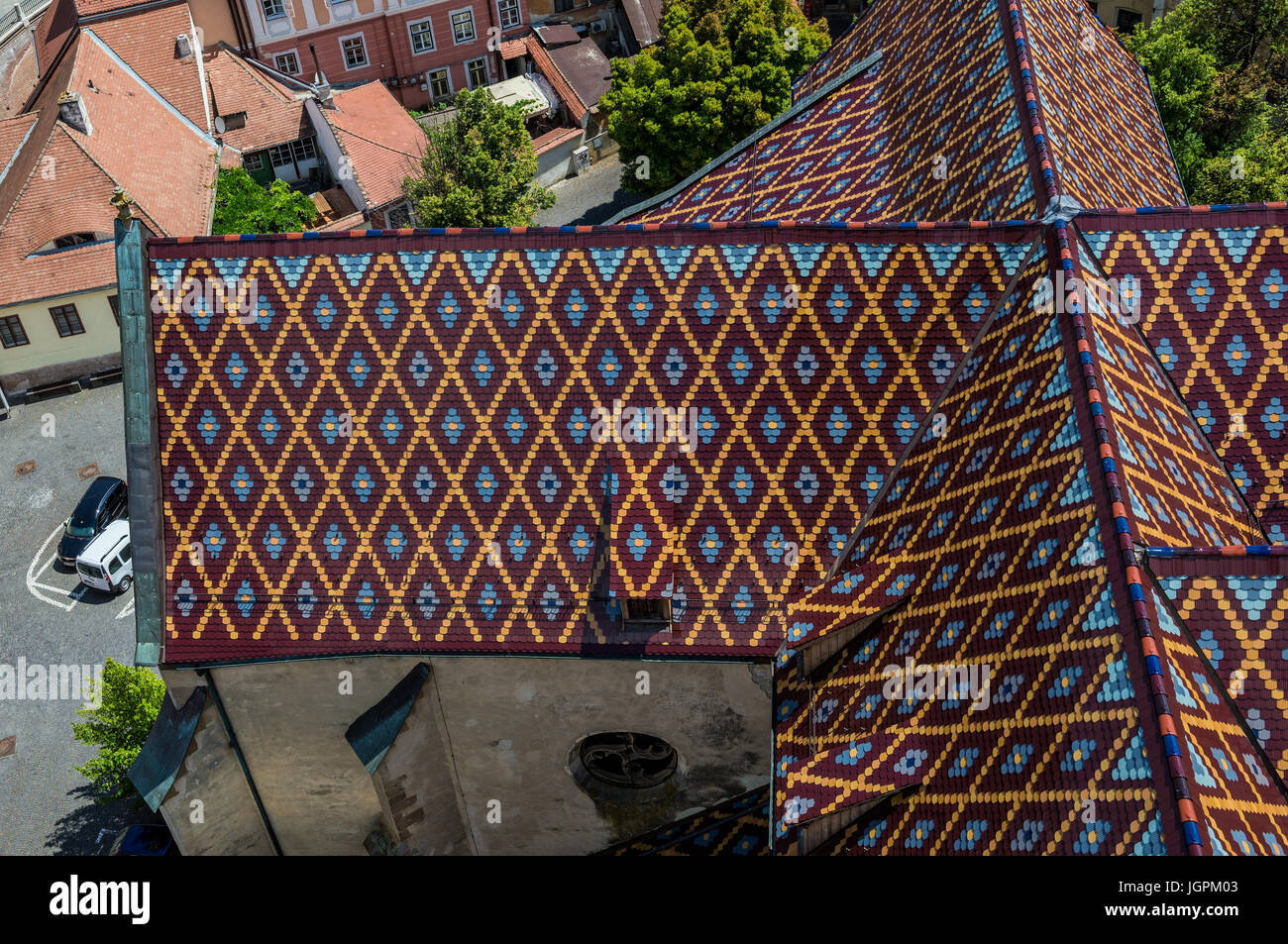 Dach des lutherischen Kathedrale der Heiligen Maria im historischen Zentrum von Sibiu Stadt der Region Transsilvanien, Rumänien Stockfoto