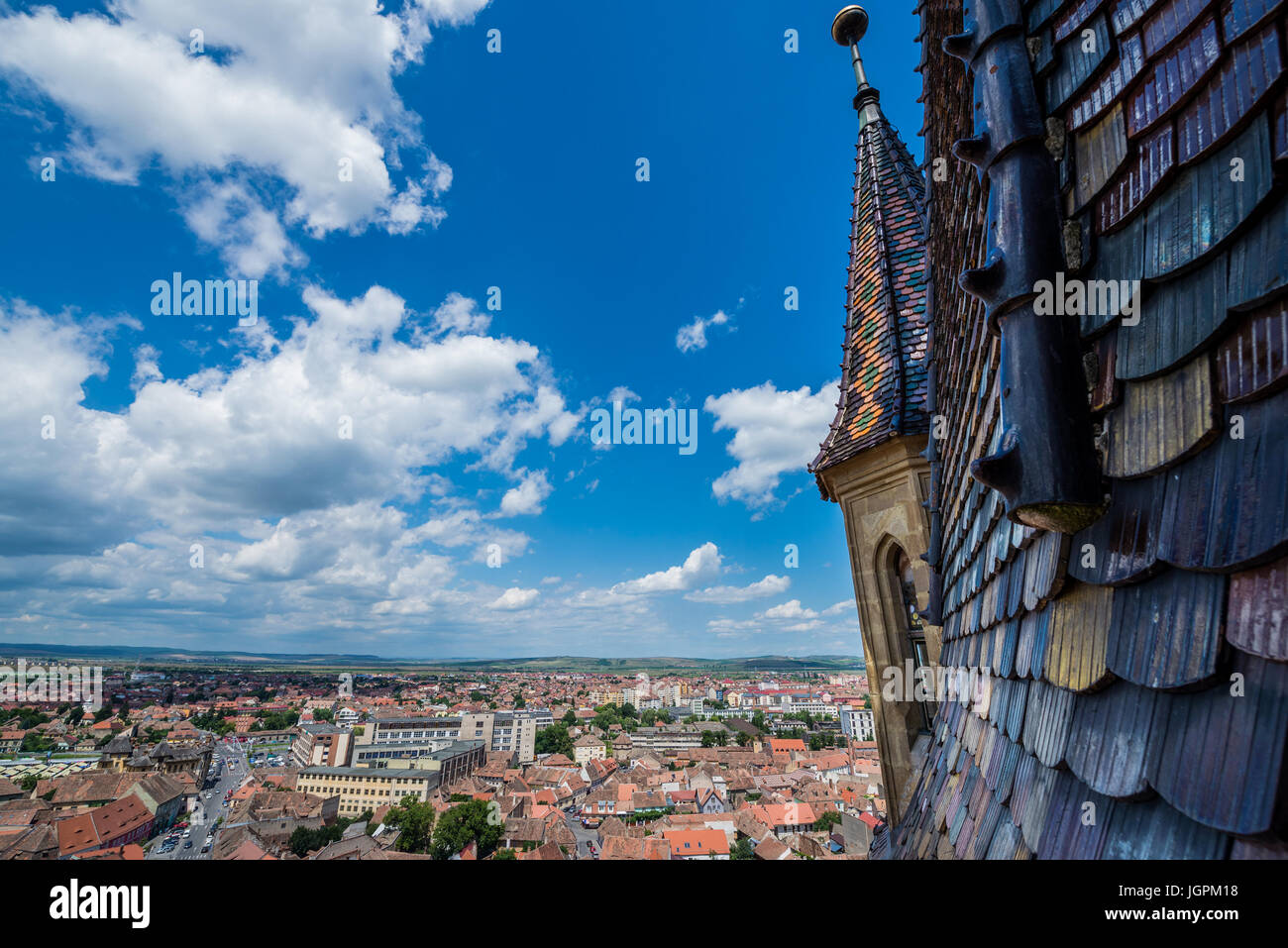 Blick vom lutherischen Kathedrale der Heiligen Maria im historischen Zentrum von Sibiu Stadt der Region Transsilvanien, Rumänien Stockfoto