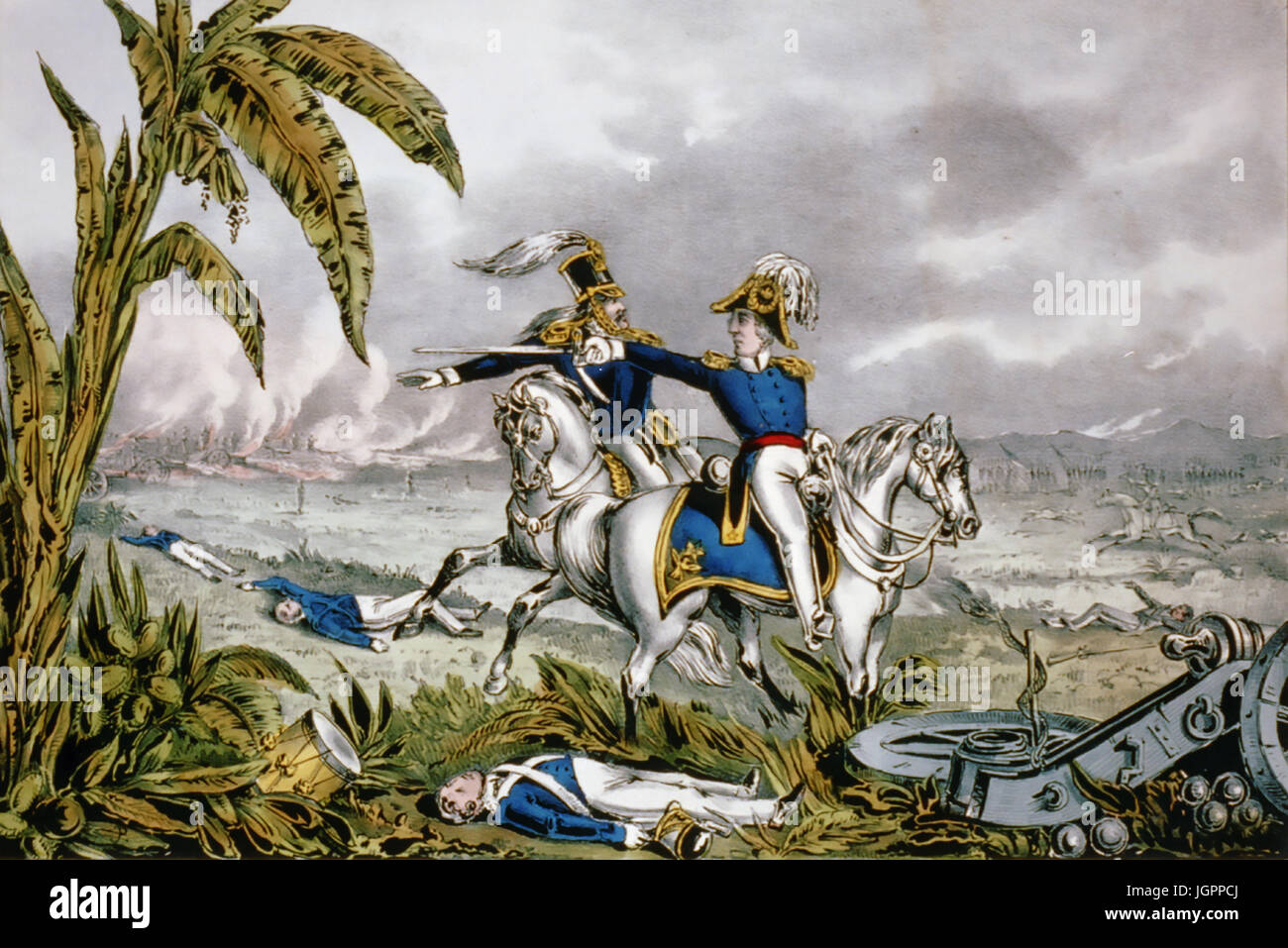 Schlacht von RESACA De La PALMA 9. Mai 1846 zeigt US-General Zachary Taylor befahl seinen Truppen. Drucken von Currier & Ives Stockfoto