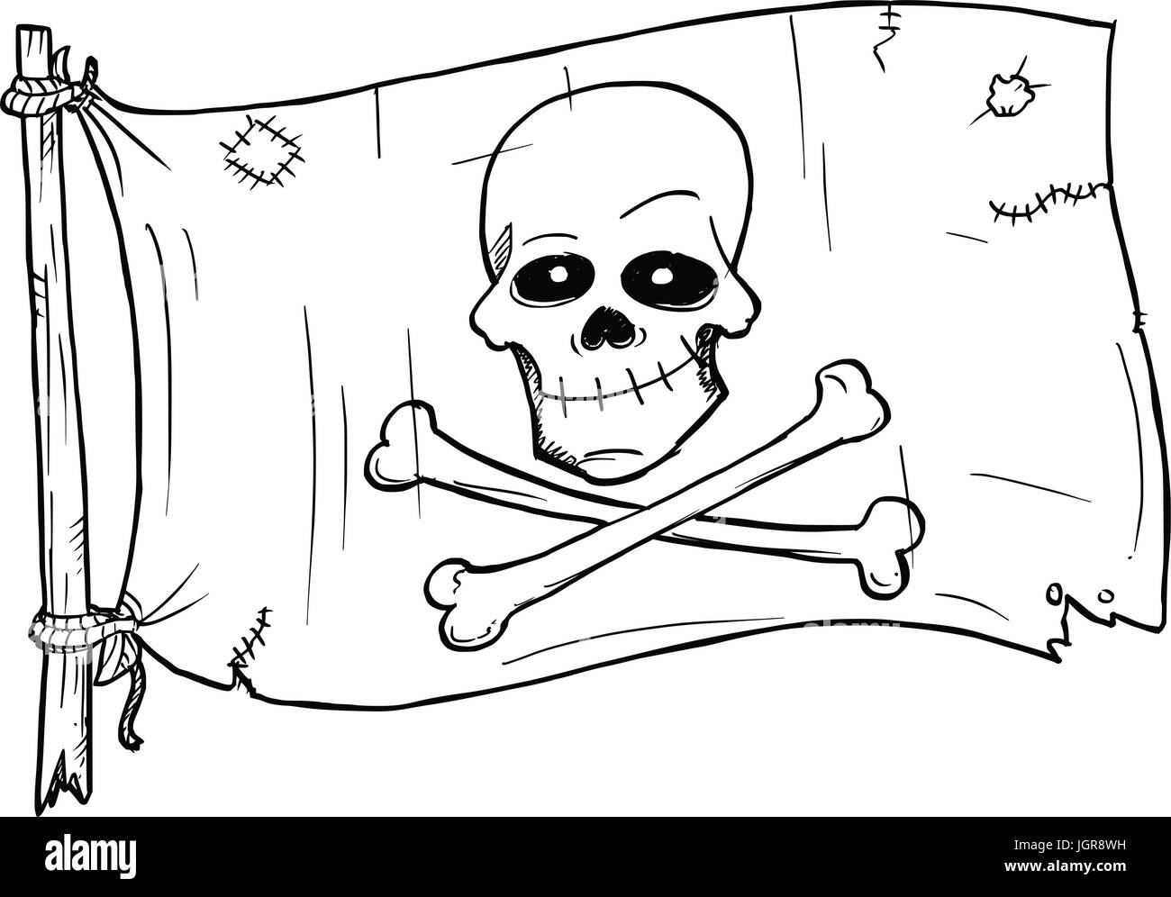 Vektor-Cartoon von Piratenflagge mit menschlicher Schädel und Knochen gekreuzt Stock Vektor
