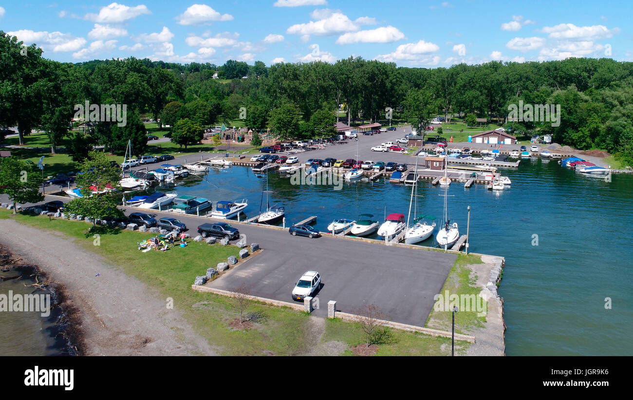 Marina in Lansing Myers Park, Lansing, New York in der Nähe von Lake Cayuga, Finger Lakes Region Stockfoto
