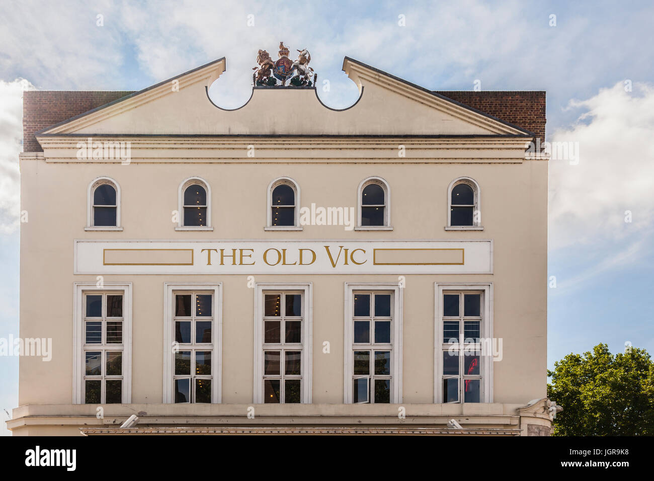 Fassade des Old Vic, eine berühmte 1000-Sitzer-Theater im Stadtteil Lambeth in Südlondon. Stockfoto