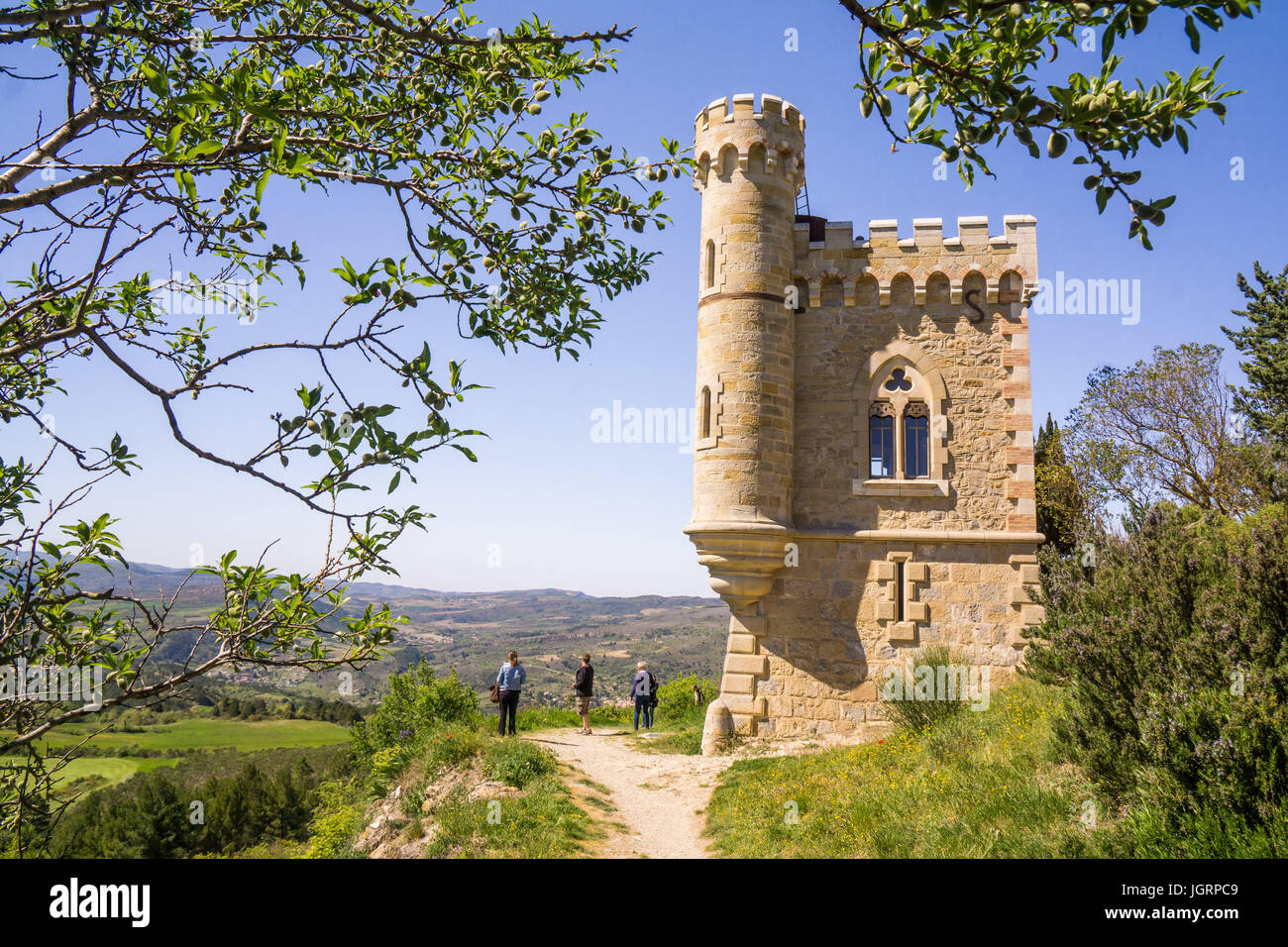 Die französischen Hoch liegendes Dorf Rennes-le-Chateau die Kirche und ihre Priester, Berenger Saunier, wurden in Dan Browns Bestseller, The Da Vinci Code - Sakrileg Stockfoto