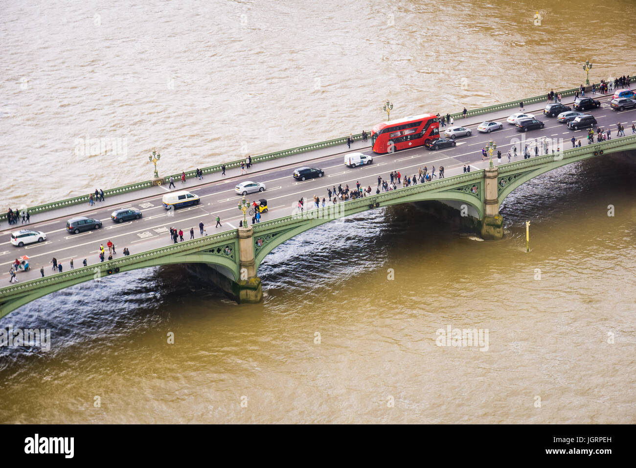 Luftaufnahme von Westminster Bridge vom London Eye aus gesehen Stockfoto