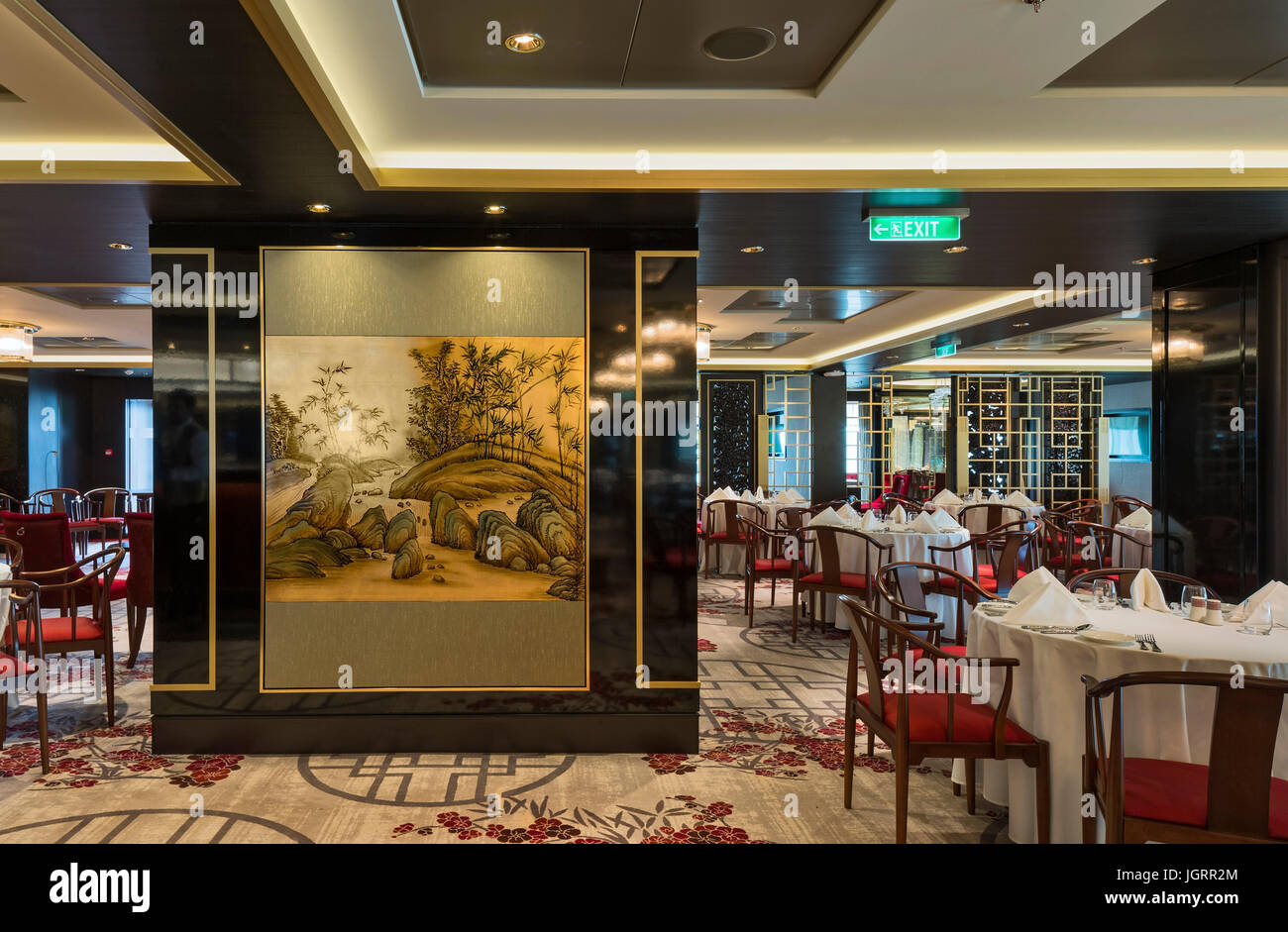 Chinesische Gourmetrestaurant. Genting Traum Kreuzfahrt Schiff, NA, China. Architekt: SMC Design, 2016. Stockfoto
