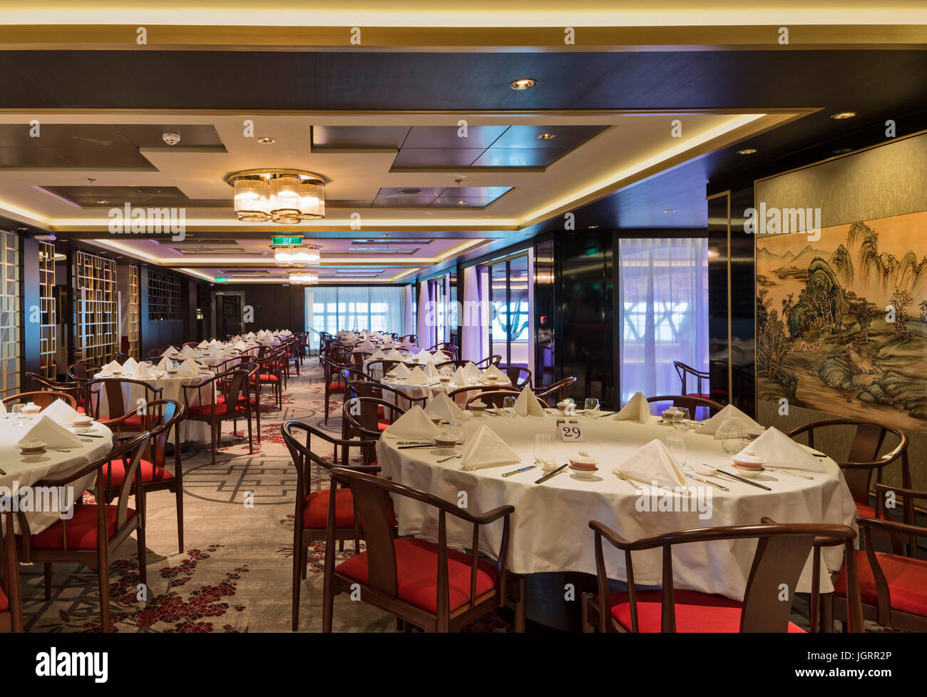 Chinesische Gourmetrestaurant. Genting Traum Kreuzfahrt Schiff, NA, China. Architekt: SMC Design, 2016. Stockfoto