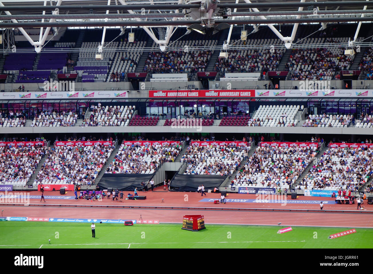 London Stadium, Heimat von West Ham vereint Fußballverein in der Queen Elizabeth Olympic Park und Veranstaltungsort für London 2017 World Championships. Stockfoto