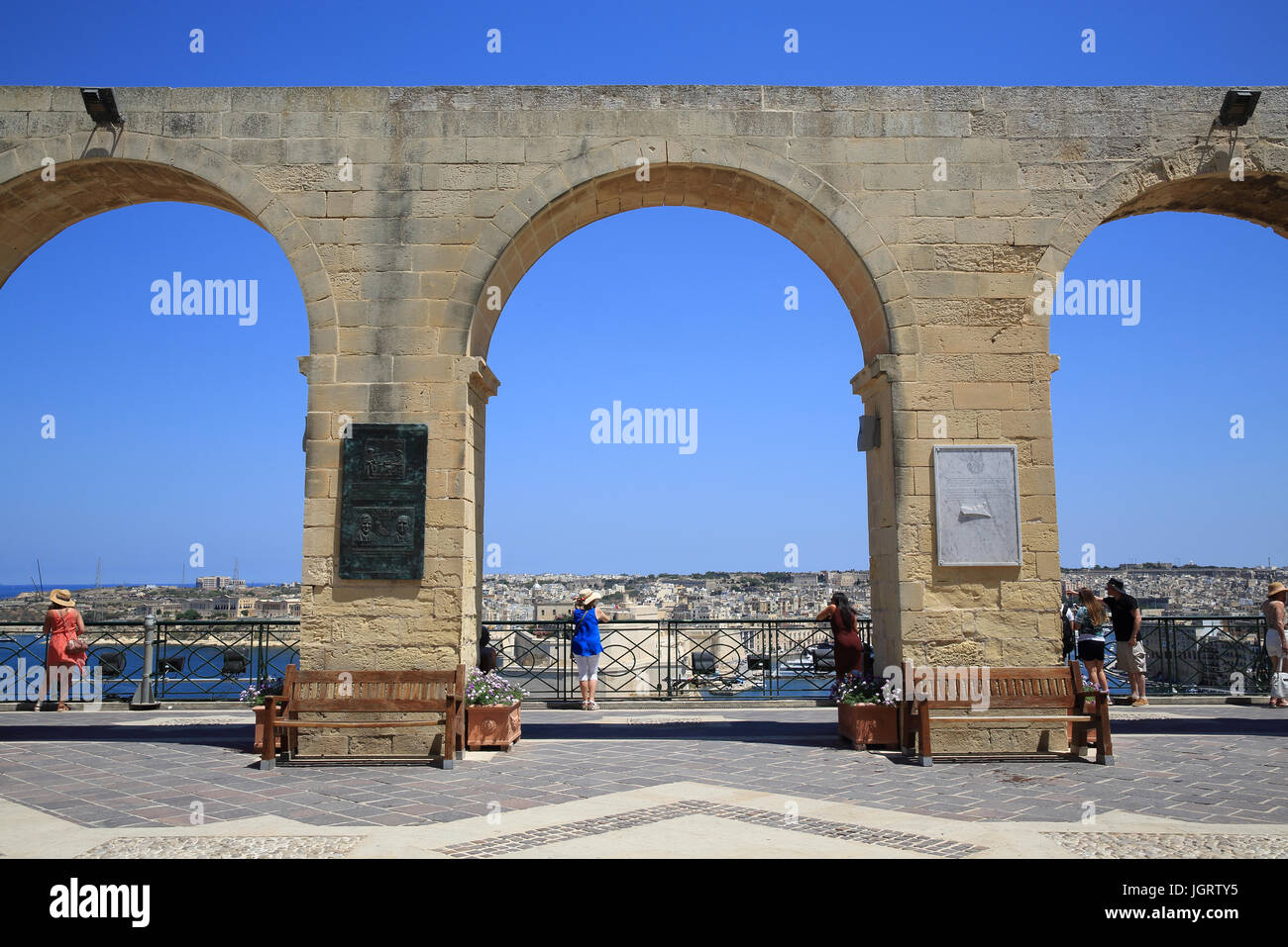 Upper Barracca Gardens, in Valletta, Malta, die drei Städte über Stockfoto
