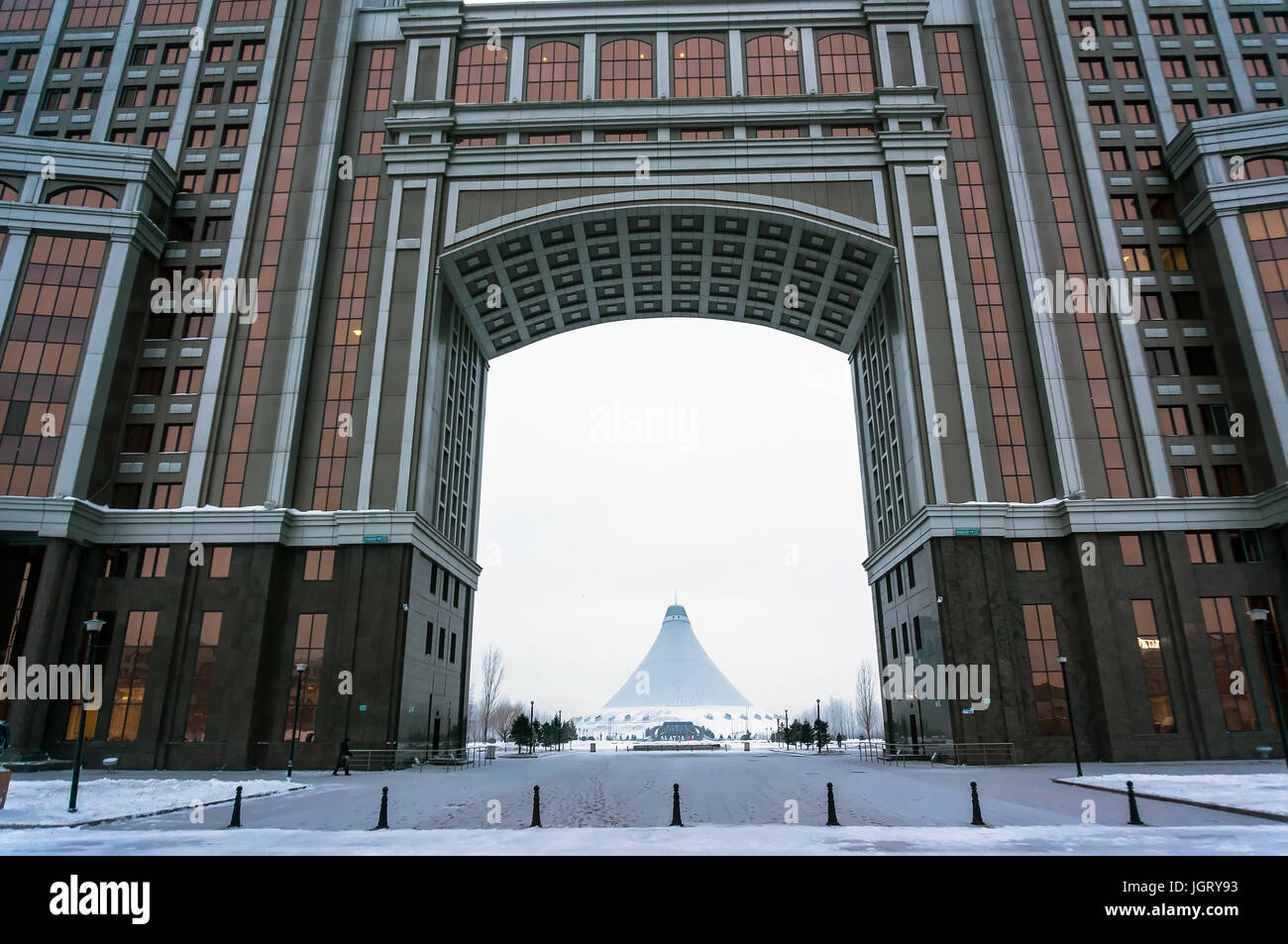 Moderne Architektur von Kasachstan. Winter im neuen Astana, Kasachstan. 1. Februar 2017 Stockfoto