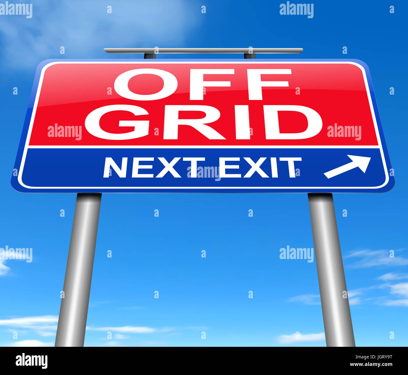 Abbildung zeigt ein Schild mit einem "off Grid"-Konzept. Stockfoto