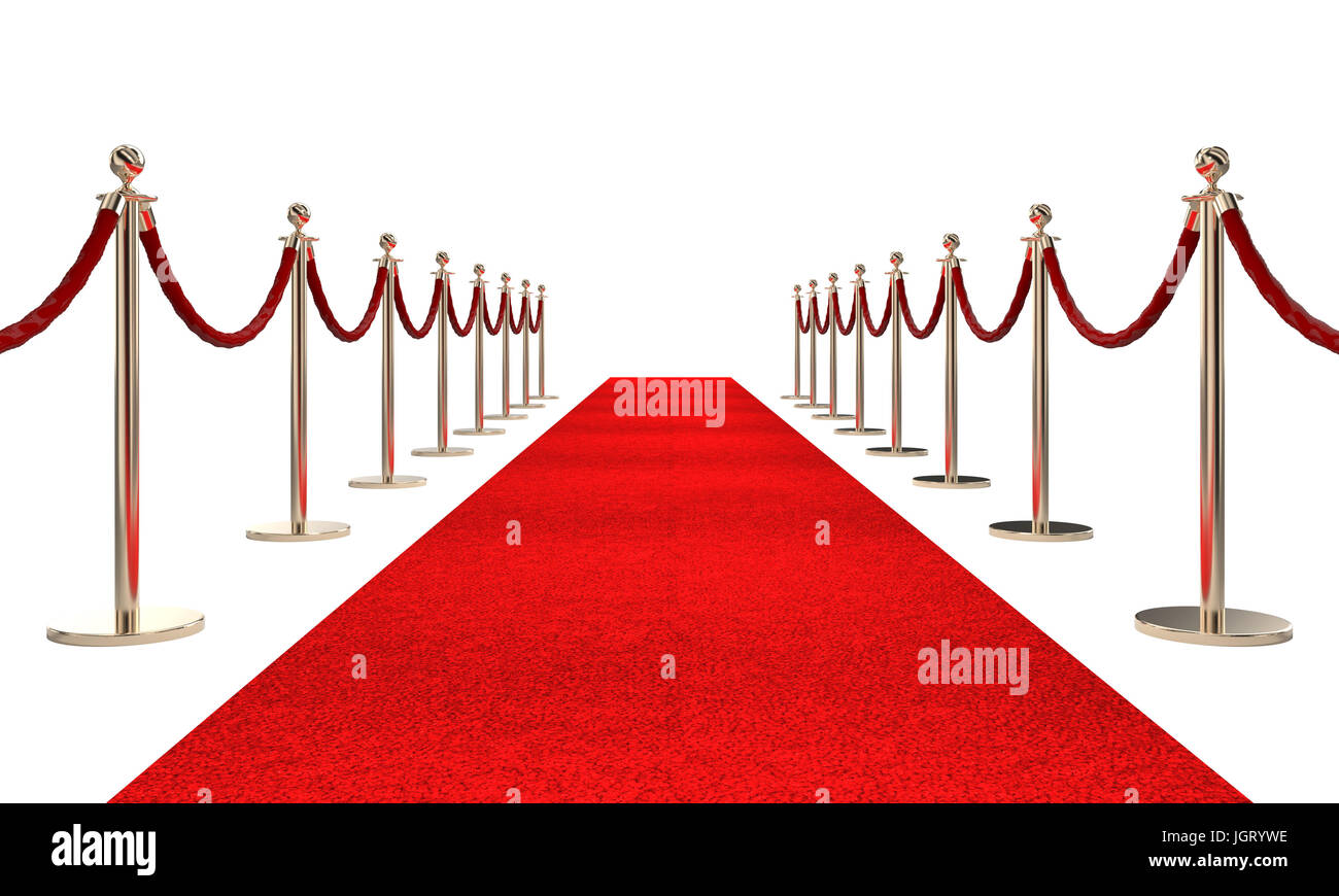 Roter Teppich und goldenen Barriere 3D-Bild rendern Stockfoto
