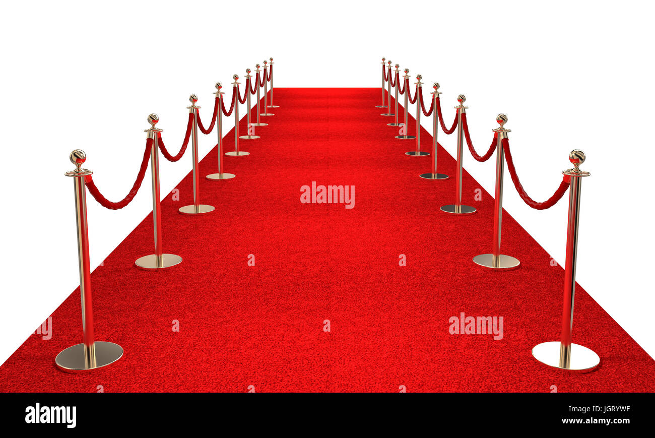 Roter Teppich und goldenen Barriere 3D-Bild rendern Stockfoto