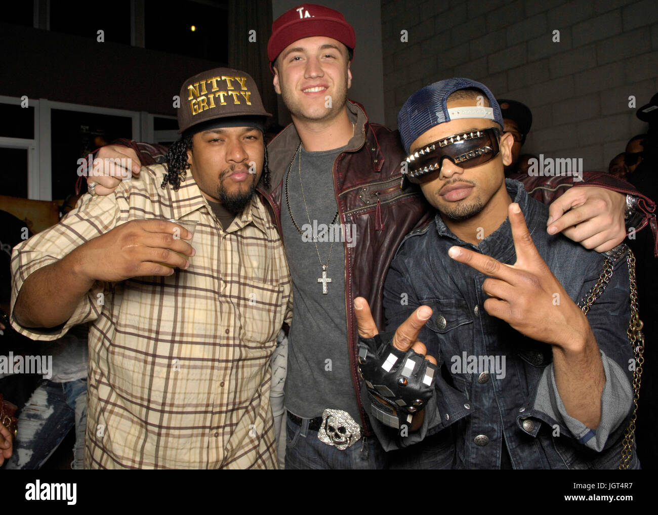 (L-R) Frank nitty,Nick Hogan Raz B nehmen am 20,2010. April an Raz B's Mixtape Release Party Teil. Stockfoto