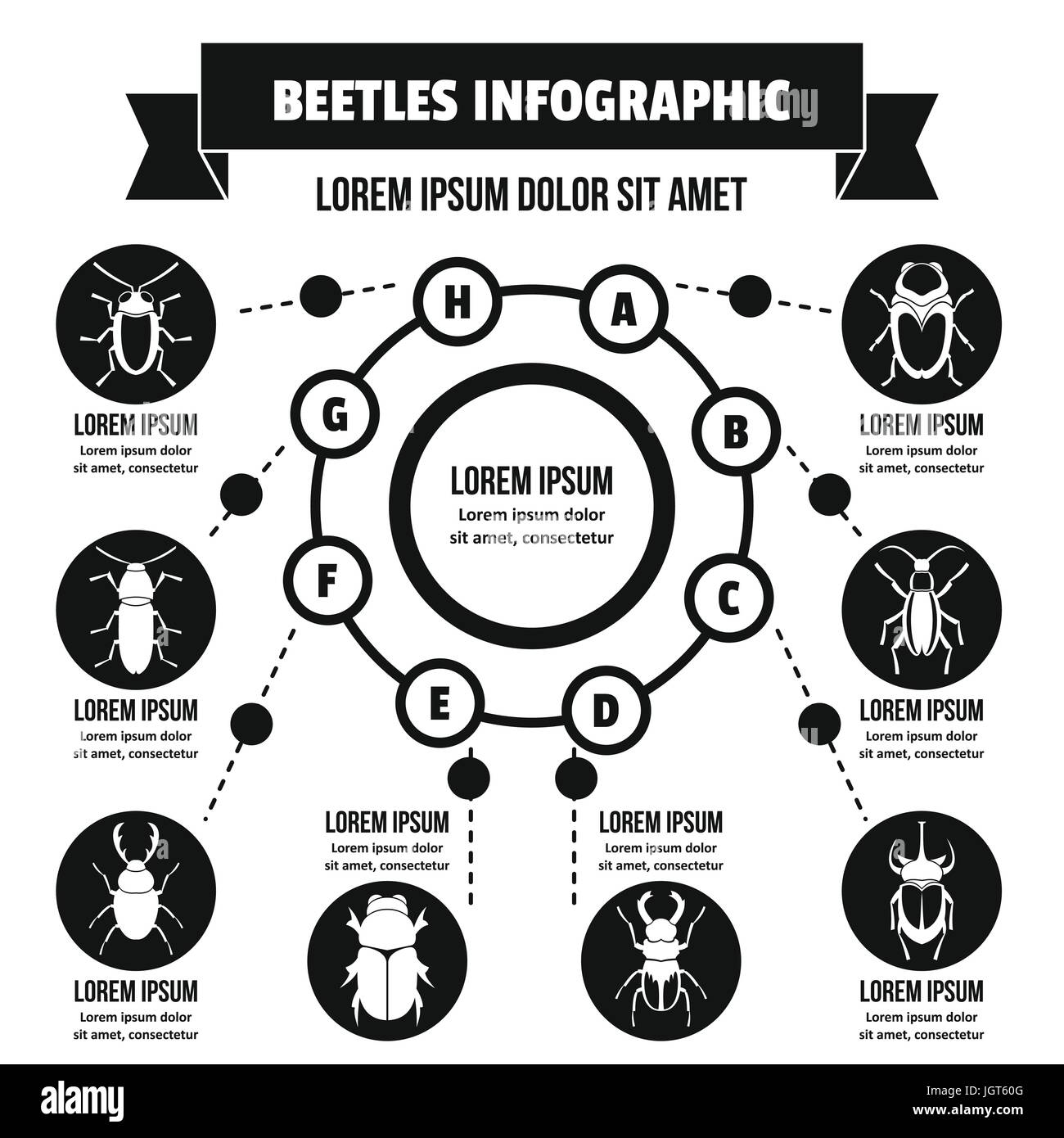 Beatles-Infografik-Konzept, einfachen Stil Stock Vektor