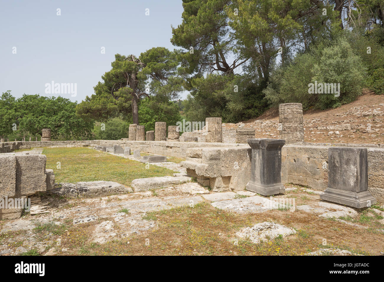 Im Inneren der Tempel der Hera in Olympia Stockfoto