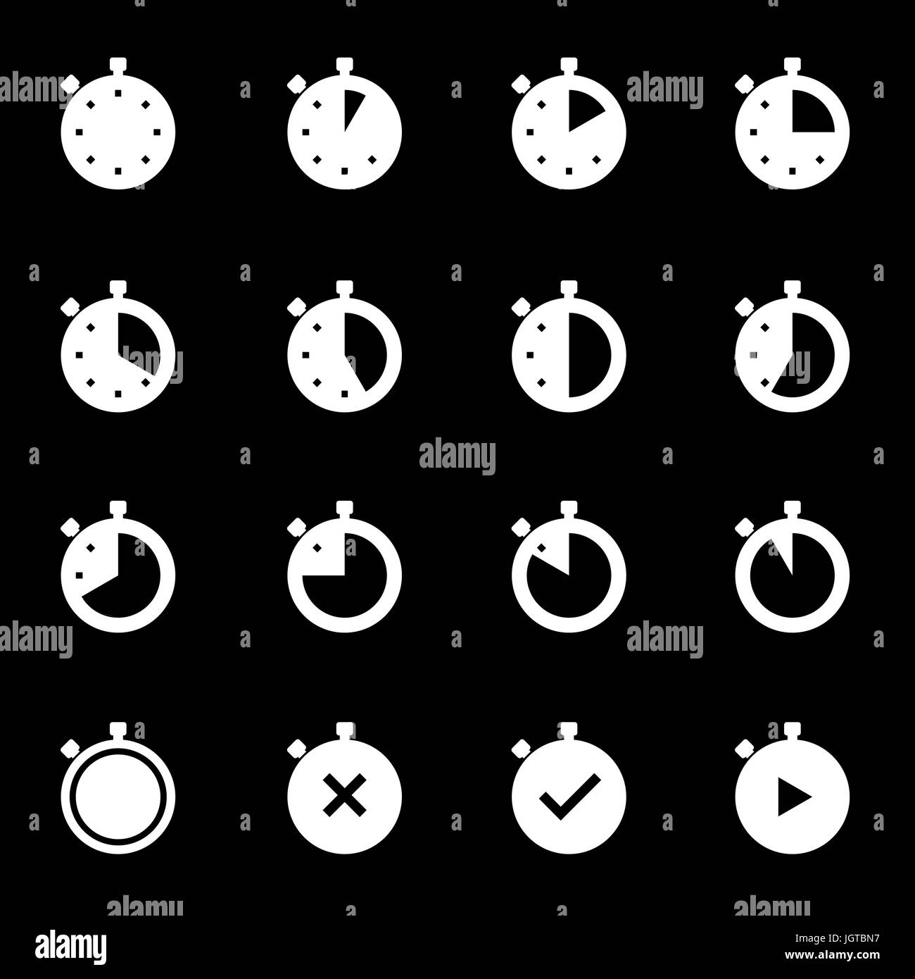 Vektor-weiße Stoppuhr-Icons set auf schwarzem Hintergrund Stock Vektor