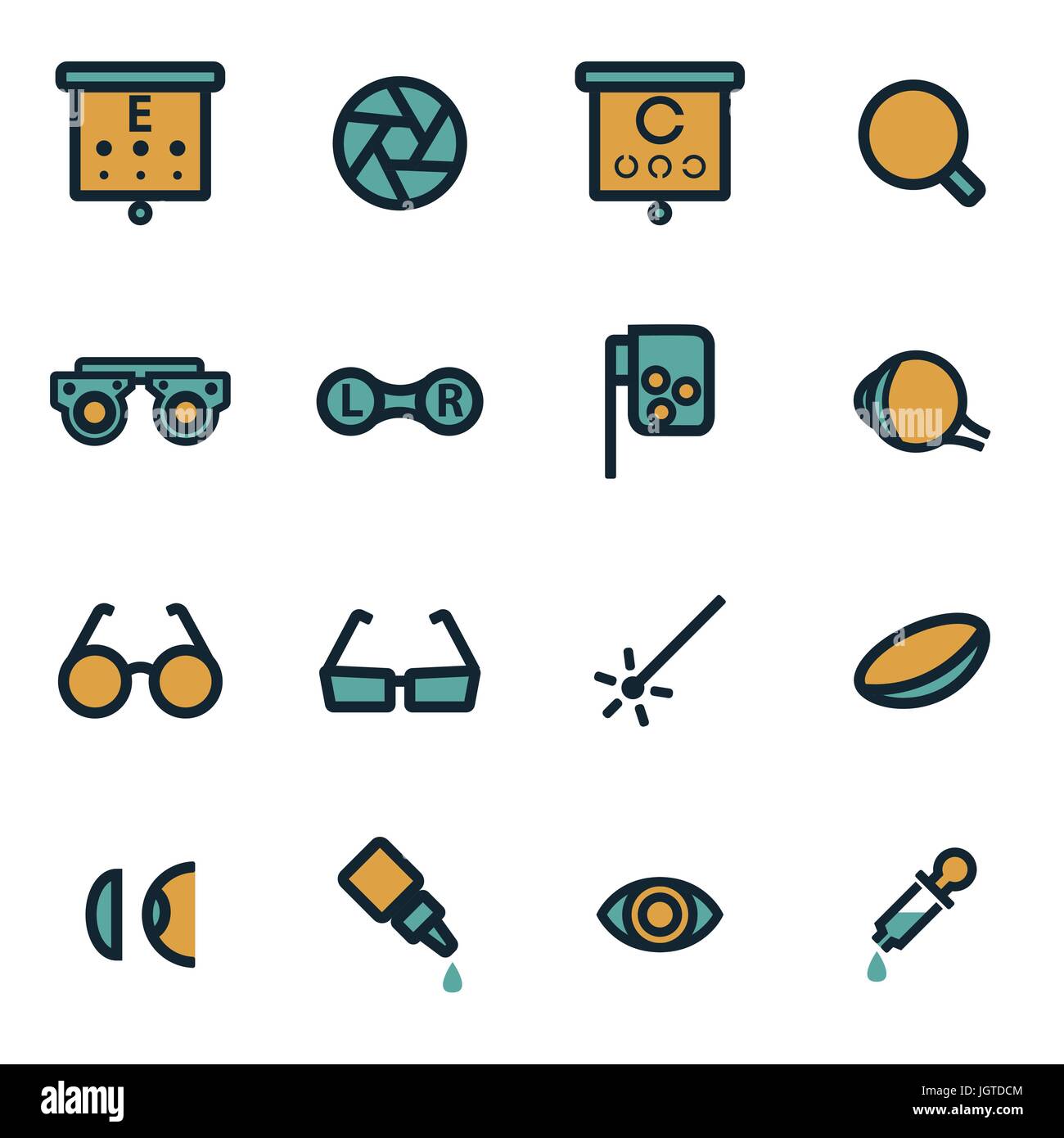 Vektor-flache Optometrie-Icons set auf weißem Hintergrund Stock Vektor