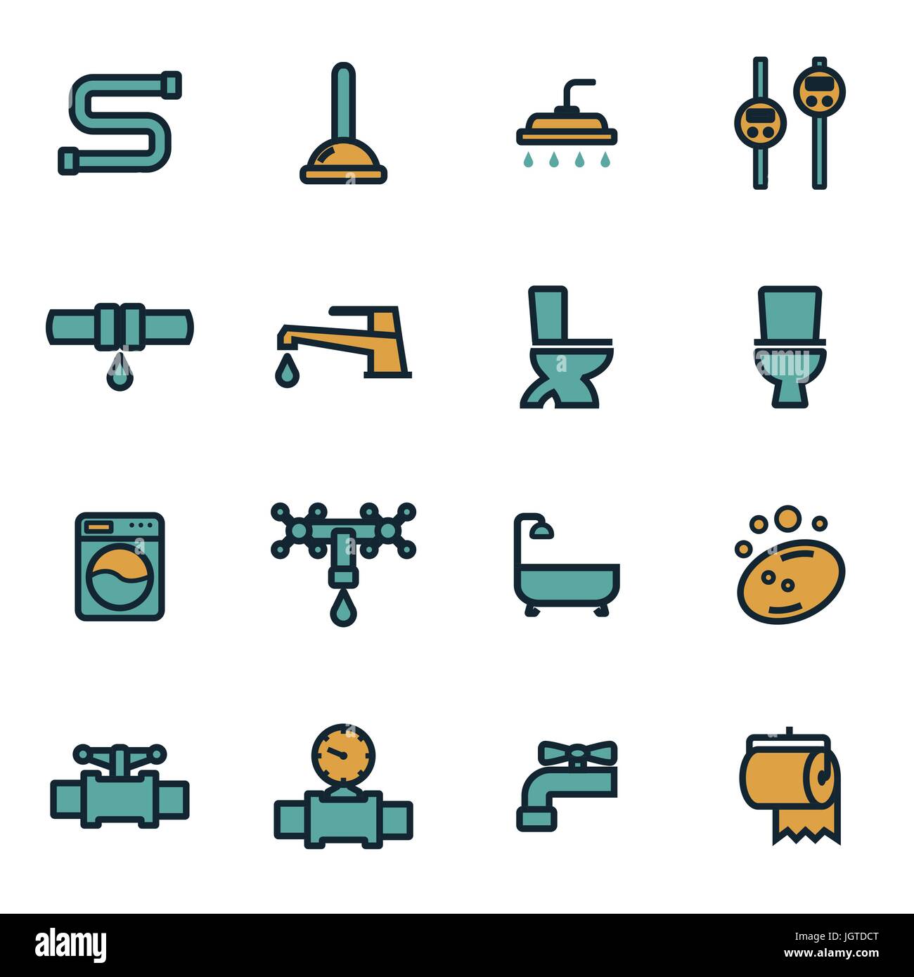 Vektor-flache Sanitär-Icons set auf weißem Hintergrund Stock Vektor