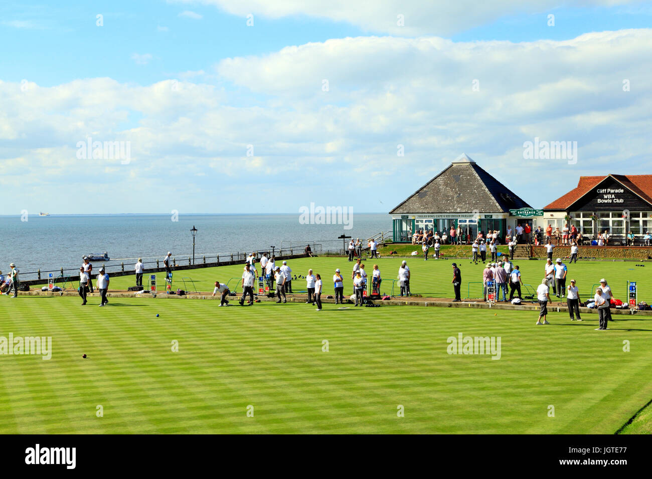 Hunstanton, WBA Bowls Club, bowling Green, Cliff Parade, Norfolk, England, UK, Freizeit, Meer, Resort Stockfoto