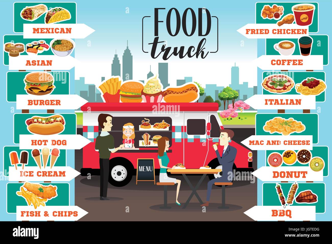 Eine Vektor-Illustration von Food Trucks Infografiken Stock Vektor