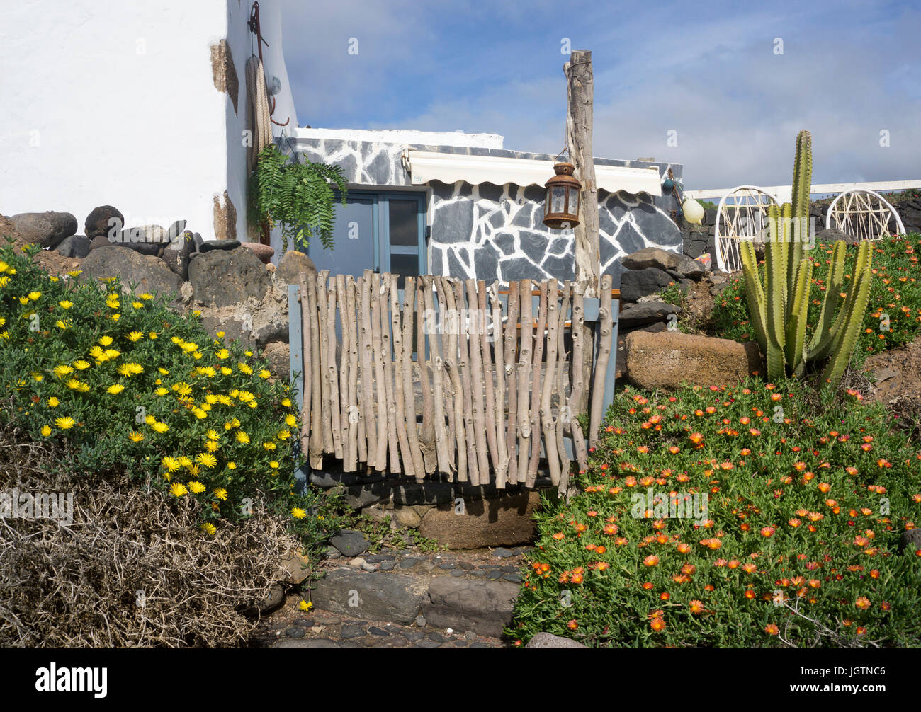 Eingang zu einem fishermans Haus im Dorf Playa Quemada, Insel Lanzarote, Kanarische Inseln, Spanien, Europa Stockfoto