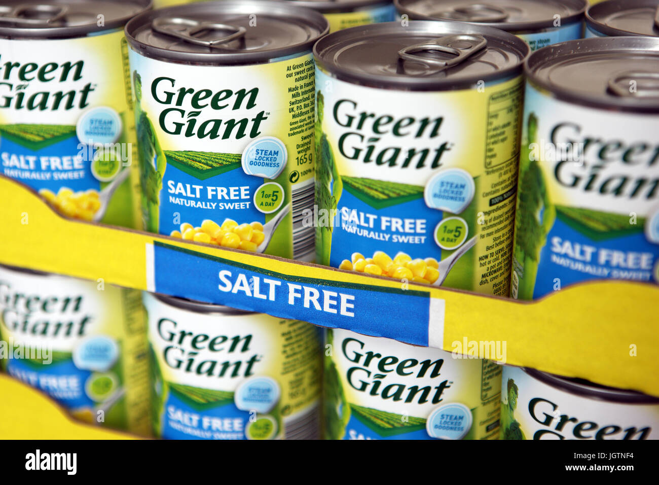 Dosen von Salz kostenlose Green Giant Zuckermais Stockfoto