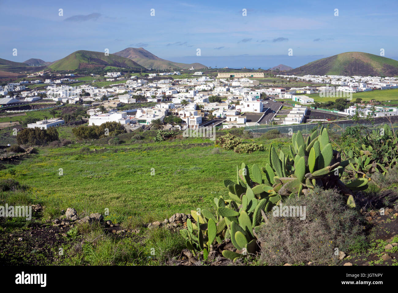 Typische cabnarian white cube Häuser im Dorf Uga, Insel Lanzarote, Kanarische Inseln, Spanien, Europa Stockfoto