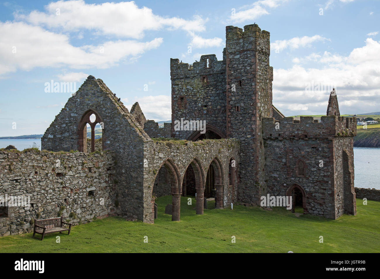 Ansicht von Gebäuden im Peel Castle auf der Isle of Man. Stockfoto