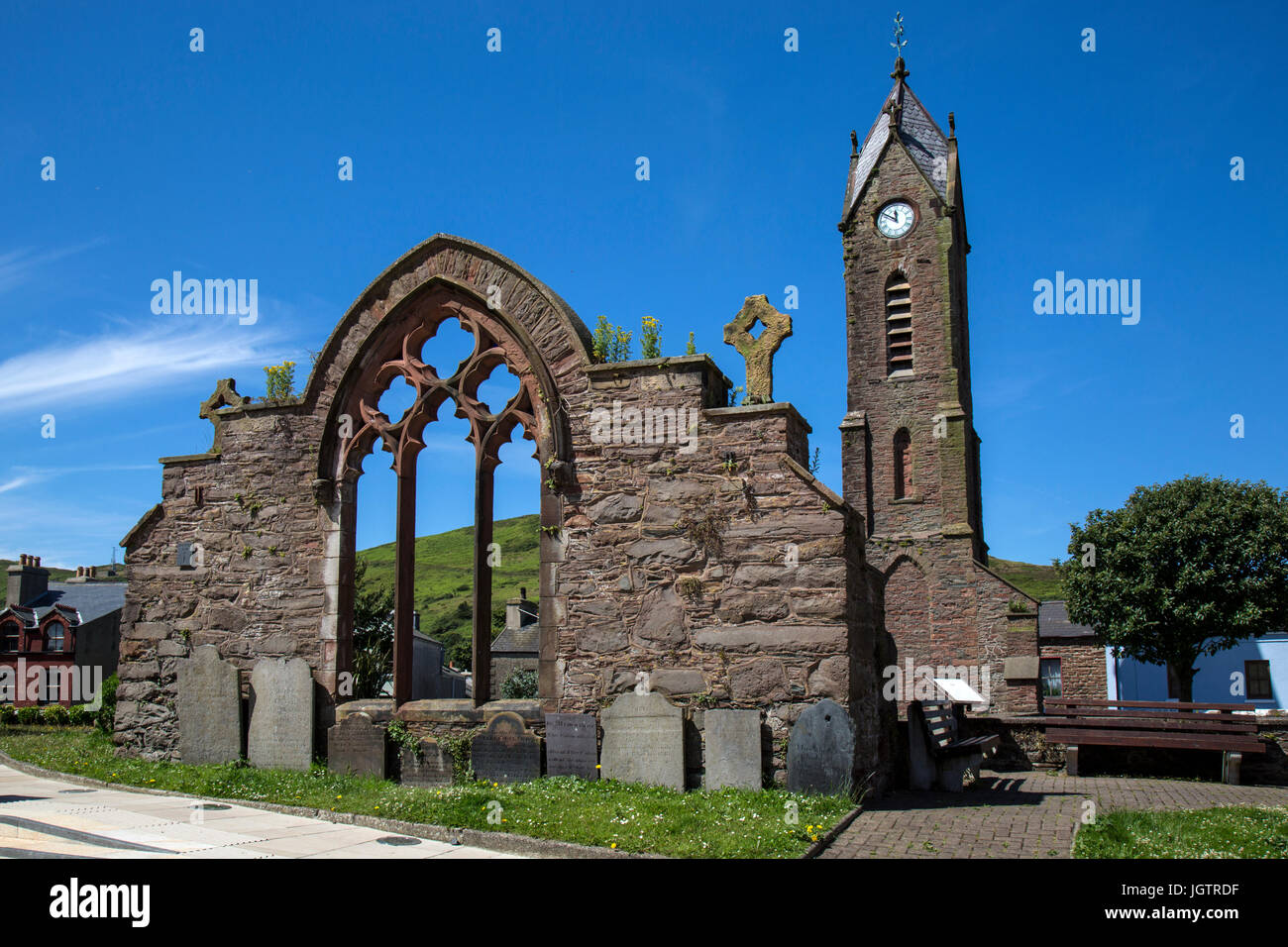 Ruinen der St.-Petri Kirche in Schale auf der Isle of Man. Stockfoto
