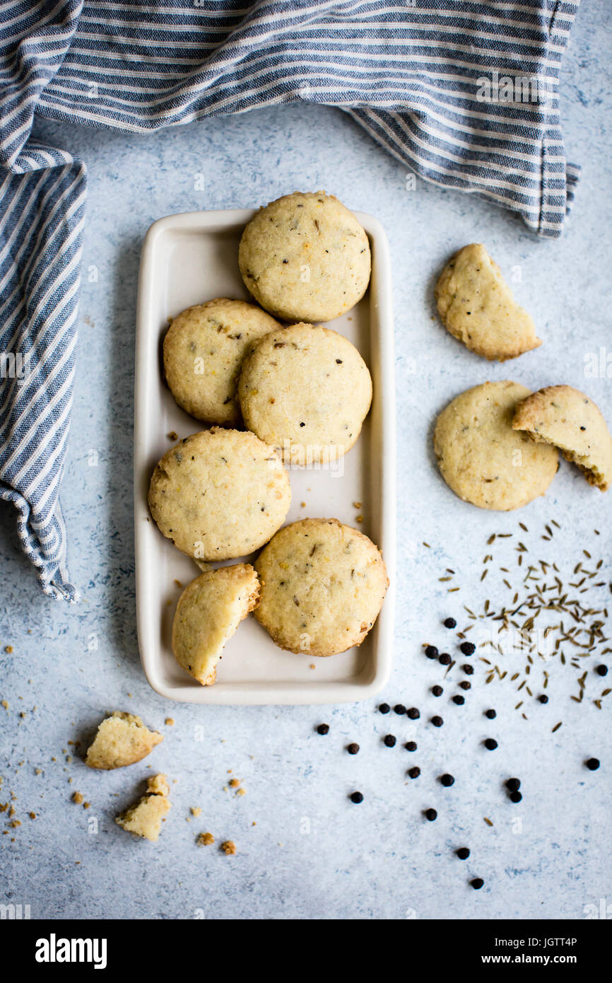 Cookies Sables Kümmel Pfeffer gewürzt Stockfoto