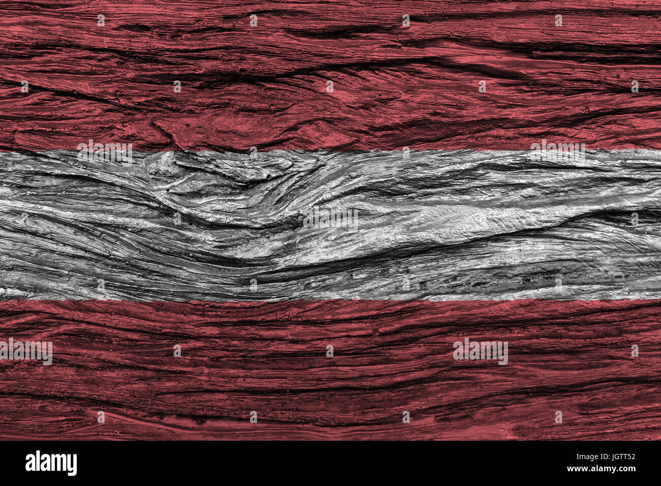 Österreich Flagge mit hohem Detailgrad der alten hölzernen Hintergrund. 3D Illustration. Stockfoto