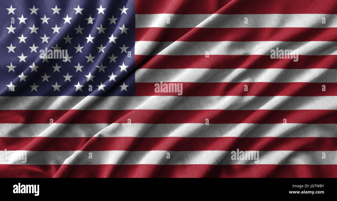 Amerikanische Flagge malen auf hohem Detailgrad der Welle Baumwollstoffe. 3D Illustration. Stockfoto