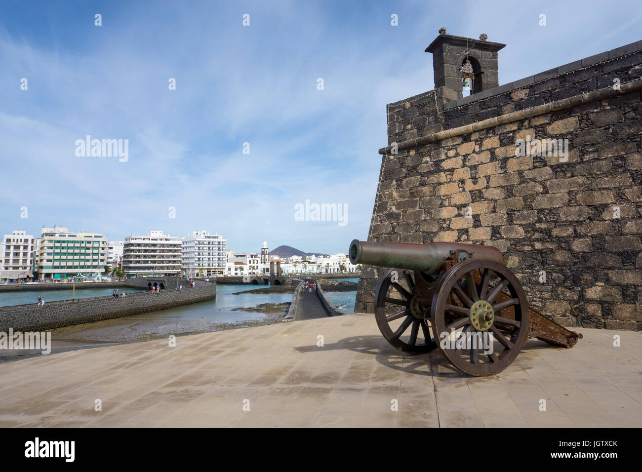 Kanone auf der Festung Castillo de San Gabriel Arrecife, Lanzarote, Kanarische Inseln, Spanien, Europa Stockfoto