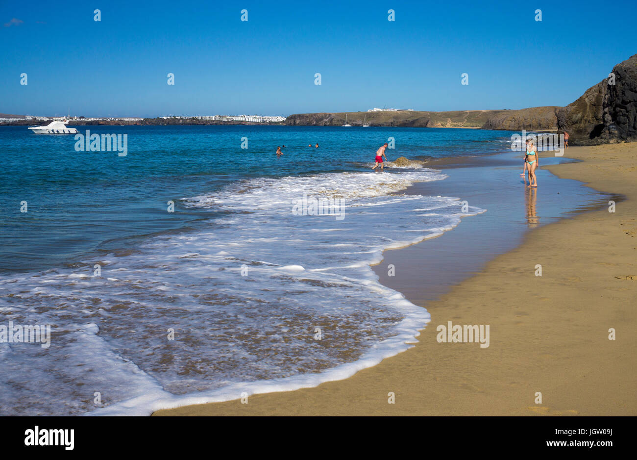 Playas de Papagayo, Playa de la Cera, einer von sechs Papagayo Strände von Punta Papagayo, Playa Blanca, Lanzarote, Kanarische Inseln, Spanien, Europa Stockfoto