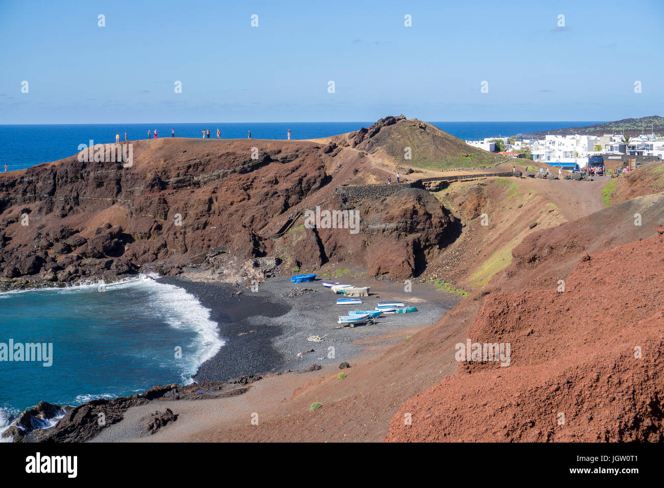 Lava Strand im Fischerdorf El Golfo, Lanzarote, Kanarische Inseln, Spanien, Europa Stockfoto