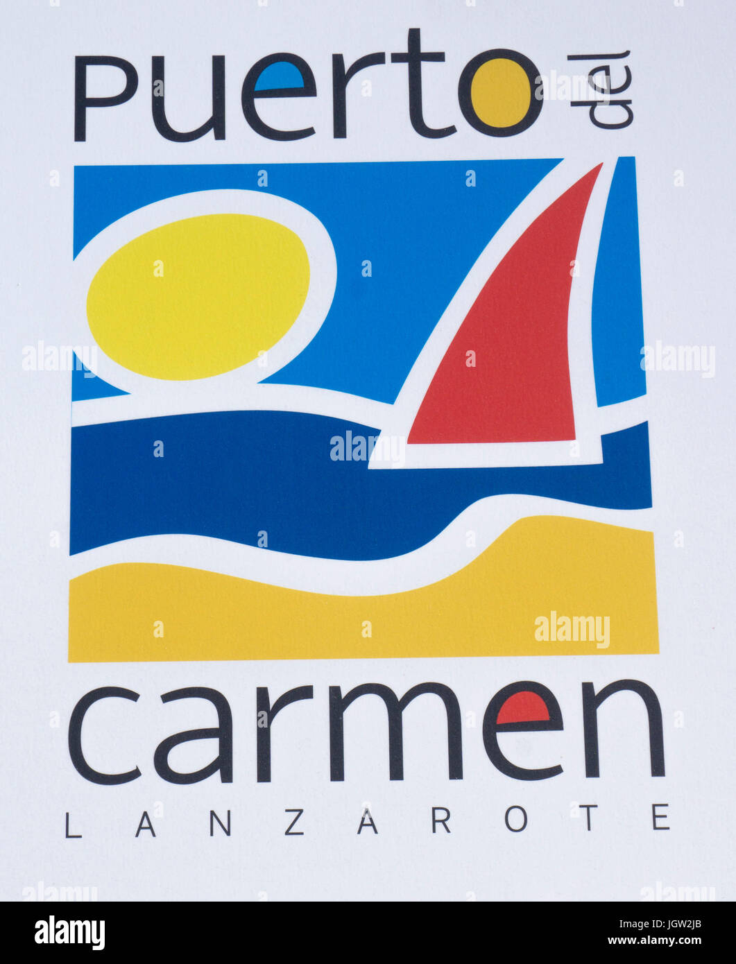 Logo von Puerto del Carmen, touristische Stadt auf der Insel Lanzarote, Kanarische Inseln, Spanien, Europa Stockfoto