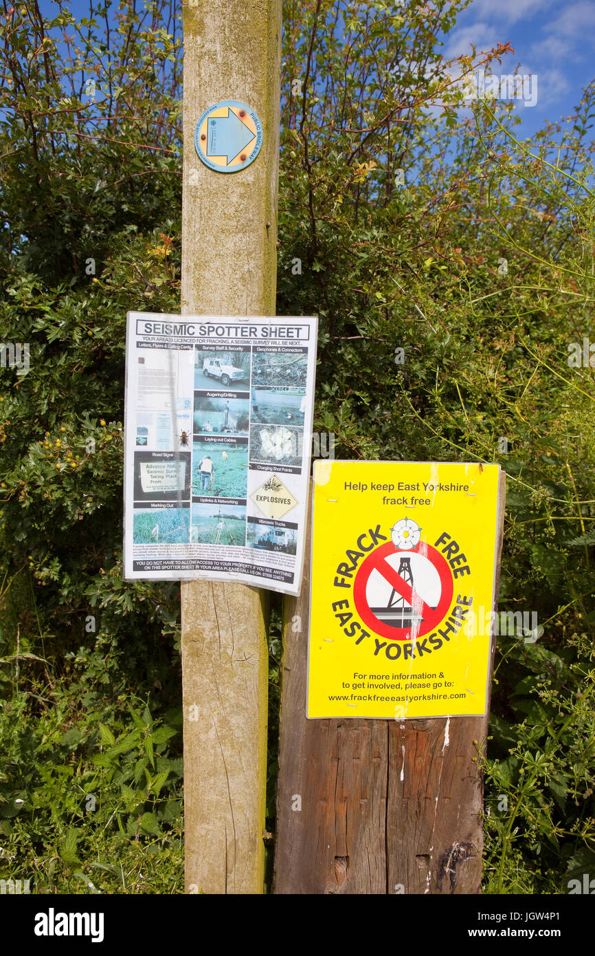 Anti-Fracking-Plakate in ländlichen East Yorkshire Stockfoto