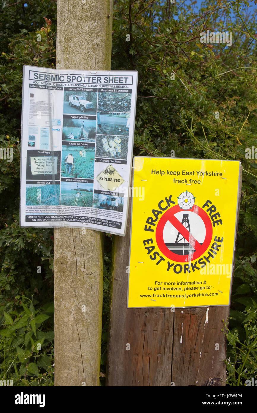 Anti-Fracking-Plakate in ländlichen East Yorkshire Stockfoto