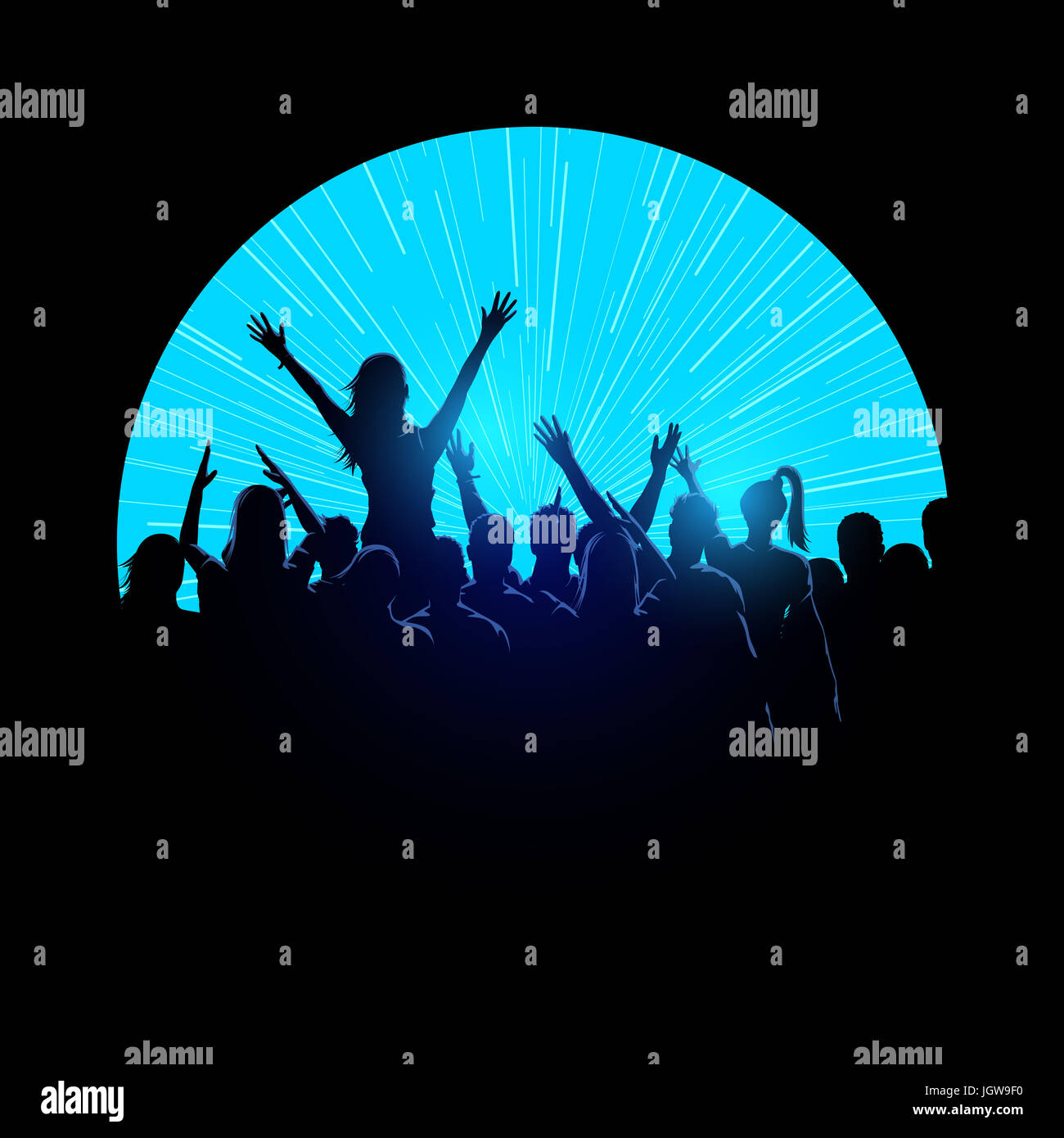 Eine Gruppe von Jugendlichen in einer Menschenmenge bei einem Musik-Festival-Konzert. Vektor-illustration Stockfoto