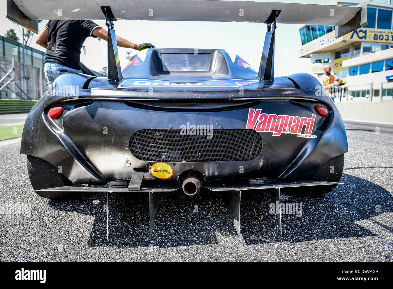 Italienischen Super Cup, schwarz M Auto Prototyp Rückansicht zu Raster, Mauro Cesari Konstruktor und Treiber Stockfoto