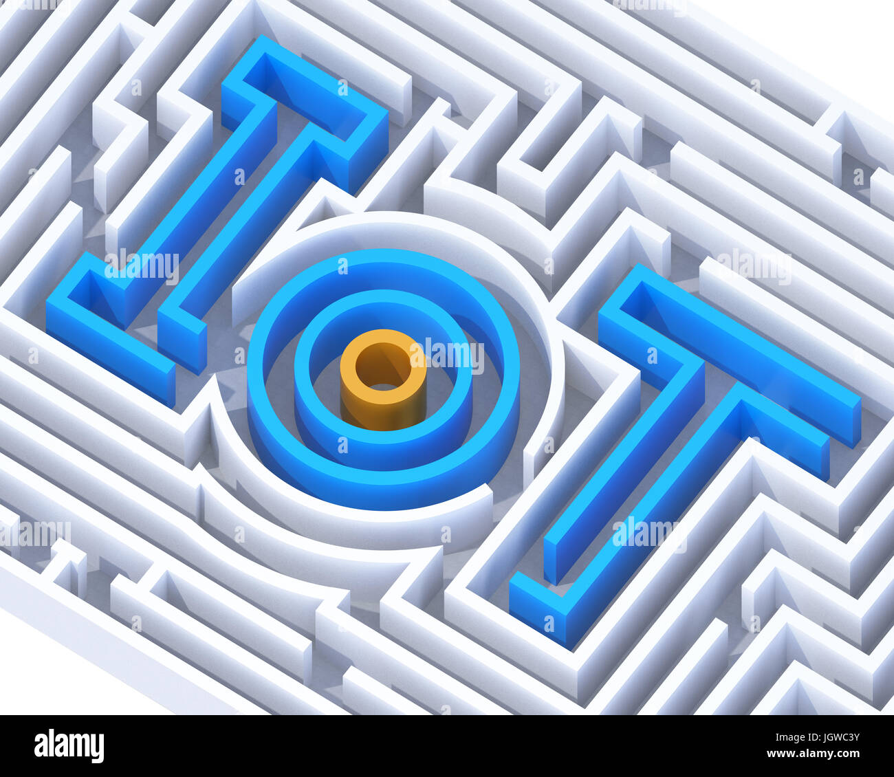 IoT-Labyrinth-Grafik. Internet der Dinge-Konzept. 3D-Rendering Bild. Stockfoto