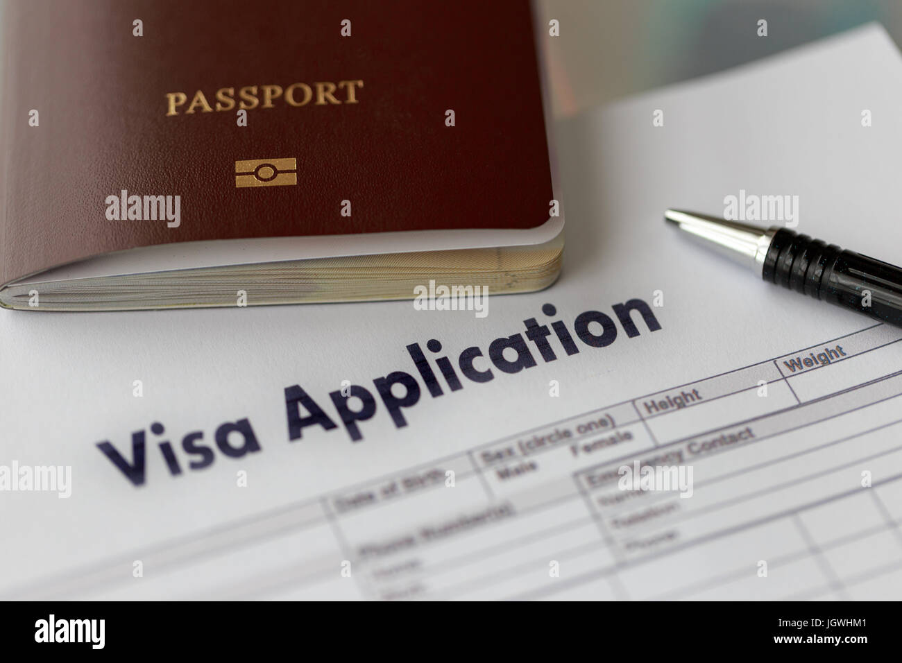 Visum-Antragsformular Einwanderung ein Dokument Reisen Stockfoto