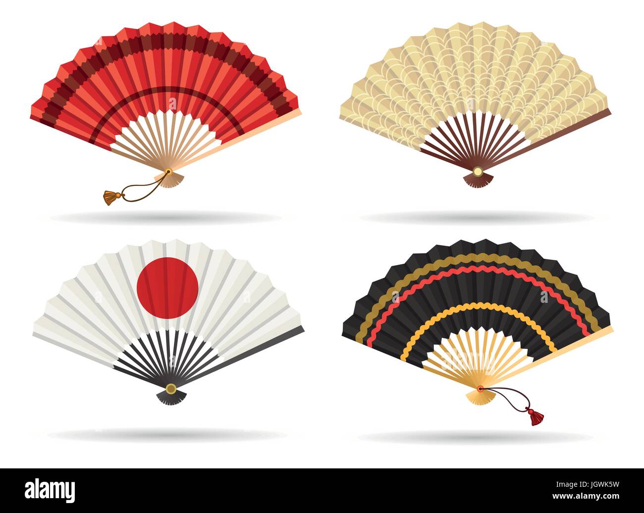 Orientalische Japan Fan Satz isoliert auf weißem Hintergrund. Traditionellen chinesischen oder japanischen Geisha Vektor Faltfächer Stock Vektor