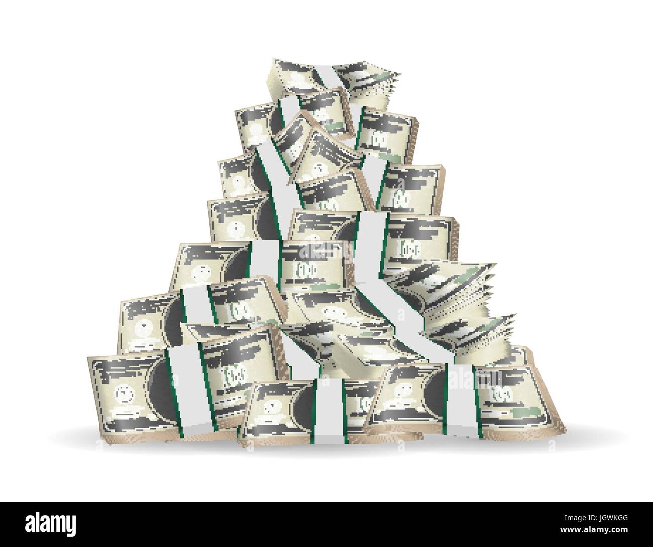 Haufen von Pack Banknoten auf weißem Hintergrund Stock Vektor