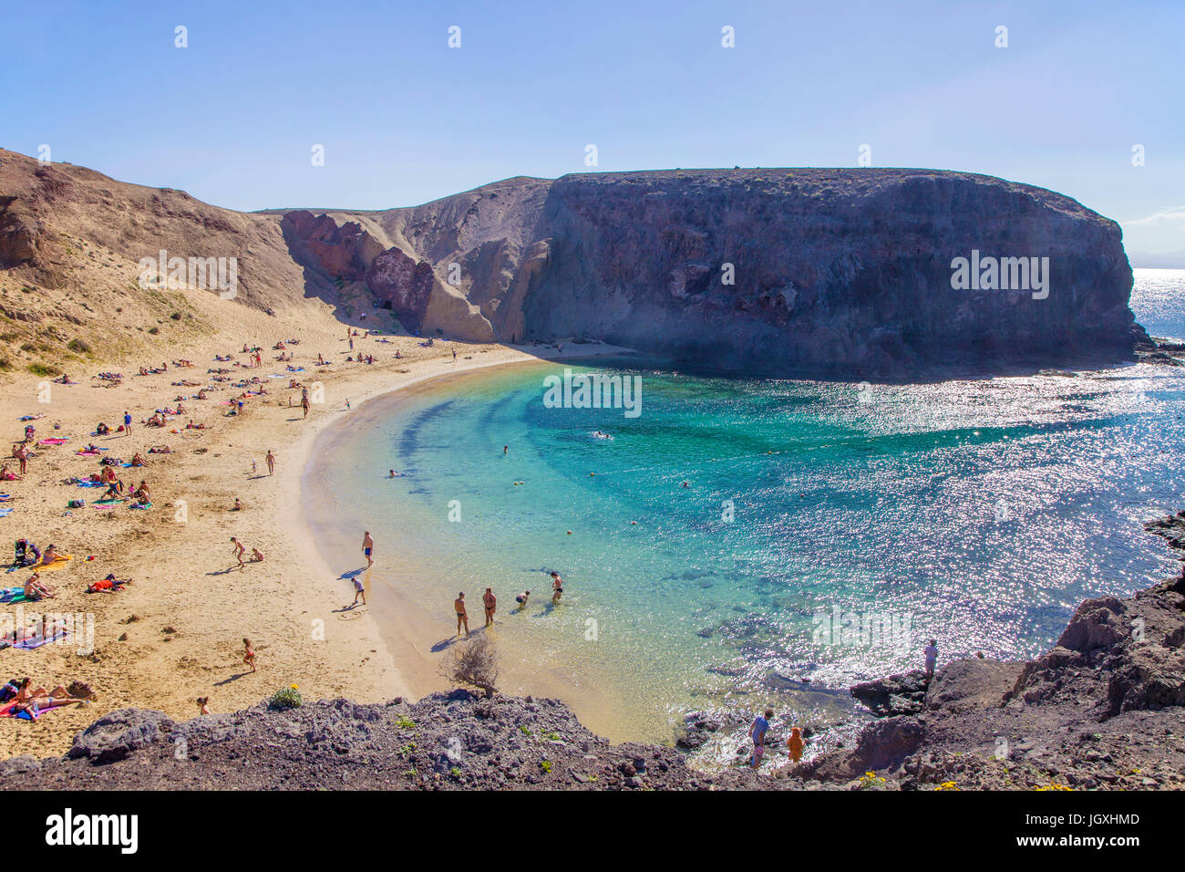 Playas de Papagayo, Naturpark Monumento Natural de Los Ajaches, Playa Papagayo der Bekannteste von Den Sechs Papagayo-Straenden, Punta Papagayo Playa Stockfoto