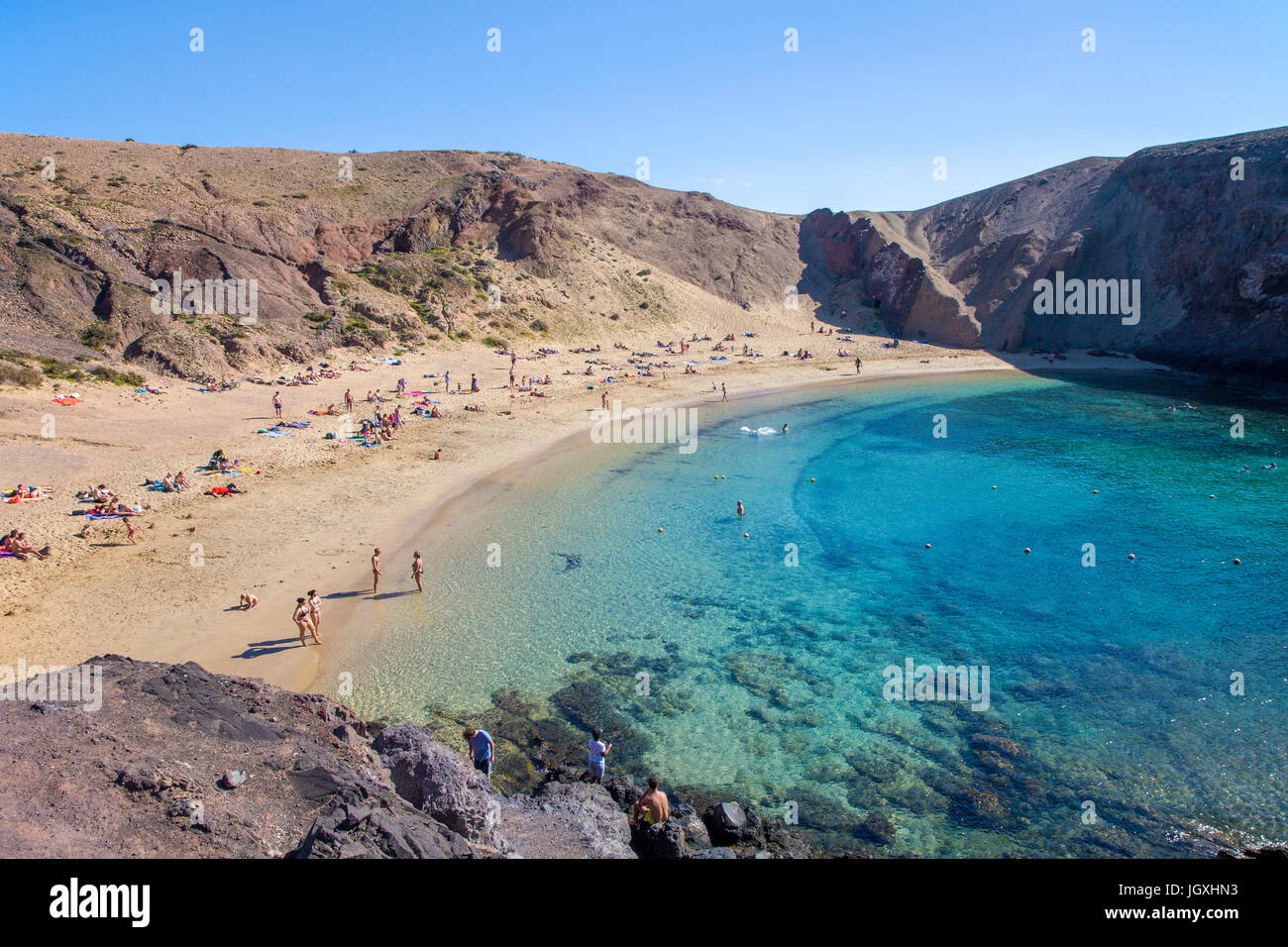 Playas de Papagayo, Naturpark Monumento Natural de Los Ajaches, Playa Papagayo der Bekannteste von Den Sechs Papagayo-Straenden, Punta Papagayo Playa Stockfoto