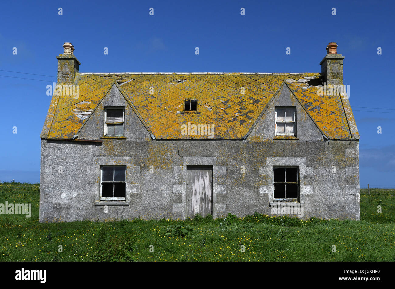 Schottland, North Uist; Balranald; alte Schutzhütte bauen; aufgegeben Stockfoto