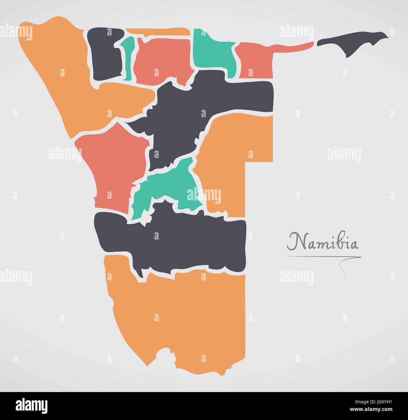 Namibia Karte mit Staaten und moderne Runde Formen Stock Vektor