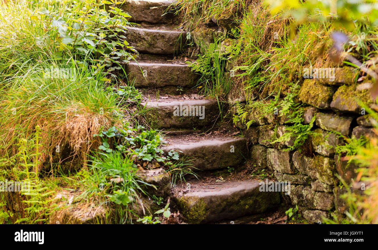 Stufen hinauf auf Heptonstall von Hebden Bridge, West Yorkshire Stockfoto