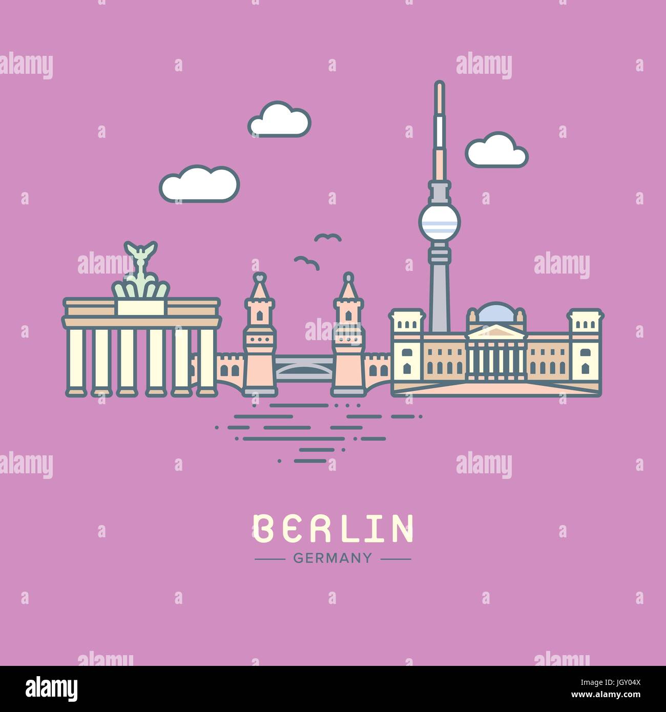 Symbol Linienart Berlin Stadt flach Vektor-illustration Stock Vektor